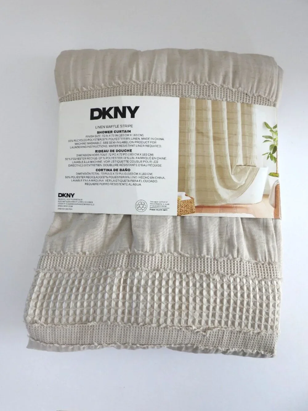 NWT DKNY Shower Curtain Linen Waffle Stripe 72